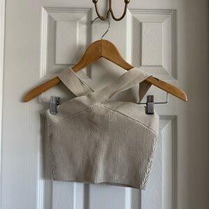 Aritzia Babaton sculpt knit cross cross top